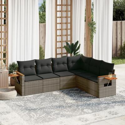 7-delige Loungeset met kussens poly rattan grijs