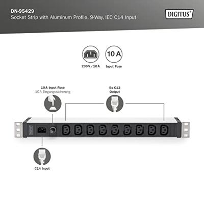 Digitus DN-95429 energiedistributie 9 AC-uitgang(en) 1U Digitus DN-95429 energiedistributie 9 AC-uitgang(en) 1U