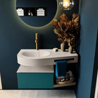 MONDIAZ RIVA 100cm badmeubel onderkast / planchet kleur Smag met 1 lade. Wastafel DULCET links 1 kraangat kleur Linen. - thumbnail