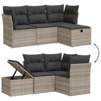 4-delige Loungeset met kussens poly rattan lichtgrijs - thumbnail
