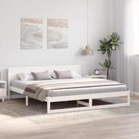 Bedframe met hoofdeinde Wit 200 x 200 cm Massief grenenhout - thumbnail