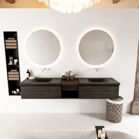 MONDIAZ BUKLA 200cm badmeubel met open module 40 kleur Dark Brown met 2 lades. Wastafel CLOUD dubbel 0 kraangaten kleur Urban. - thumbnail