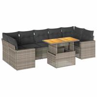 8-delige Loungeset met kussens poly rattan grijs - thumbnail