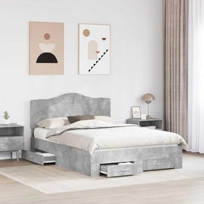 Bedframe met hoofdeinde Beton Grijs 140 x 200 cm Bewerkt hout