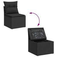 10-delige Loungeset met kussens poly rattan zwart - thumbnail