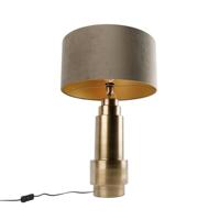 QAZQA Tafellamp brons velours kap taupe met goud 50 cm - Bruut - thumbnail