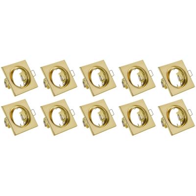 Spot Armatuur 10 Pack - Trion - GU10 Inbouwspot - Vierkant - Goud - Aluminium - Kantelbaar 80mm
