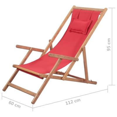 VidaXL Opklapbare stoel met stoffen bekleding en houten frame, rood.
