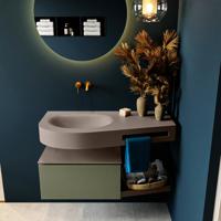 MONDIAZ RIVA 100cm badmeubel onderkast / planchet kleur Army met 1 lade. Wastafel DULCET links 0 kraangaten kleur Smoke. - thumbnail