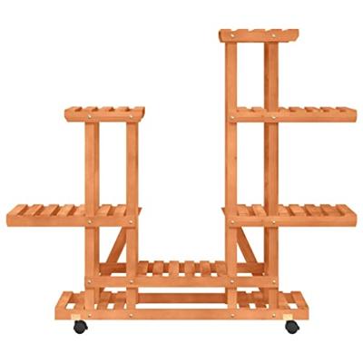 VidaXL Plantenstandaard met wielen 95x25x101 cm massief vurenhout