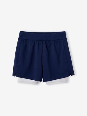 Sportshort 2 in 1 voor meisjes van technisch materiaal marineblauw