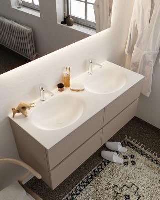 Mondiaz Vica 120cm badmeubel smoke 4 lades wastafel Moon dubbel met 2 kraangaten Mondiaz Vica 120cm badmeubel smoke 4 lades wastafel Moon dubbel met 2 kraangaten