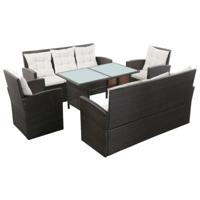 5-delige Loungeset met kussens poly rattan bruin - thumbnail
