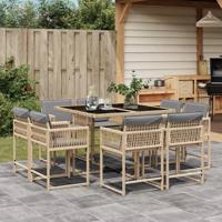 9-delige Tuinset met kussens poly rattan gemengd beige - thumbnail
