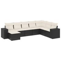 8-delige Loungeset met kussens poly rattan zwart - thumbnail