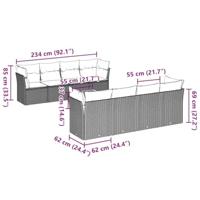 9-delige Loungeset met kussens poly rattan grijs - thumbnail