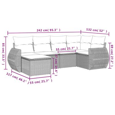 6-delige Loungeset met kussens poly rattan beige