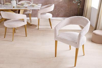 Scandinavische stoel BOUTIQUE beige structuurstof geborsteld champagne goud metaal - 45923
