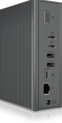 ICY BOX USB-C Docking Station (16-in-1) voor 3 monitoren (2x HDMI, 1x VGA), 7-poorts USB-hub, 55W Power Delivery, Gigabit Ethernet, aluminium, IB-DK2262AC