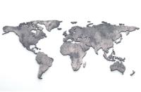 Schilderij - Metalen wereldkaart, Grijs, 2 maten, Premium print - thumbnail