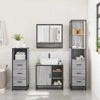 4-delige Badkamermeubelset bewerkt hout grijs sonoma eikenkleur - thumbnail
