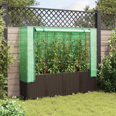 Plantenbak verhoogd met kashoes 160x40x153 cm rattanlook