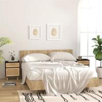 Nachtkastje massief grenenhout en natuurlijk rattan zwart - thumbnail