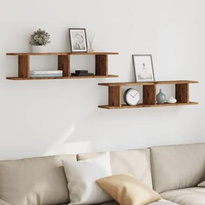Wandschappen 2 st 90x18x20 cm bewerkt hout oud houtkleurig - thumbnail
