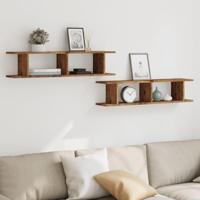 Wandschappen 2 st 90x18x20 cm bewerkt hout oud houtkleurig - thumbnail