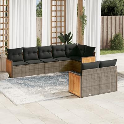 9-delige Loungeset met kussens poly rattan grijs