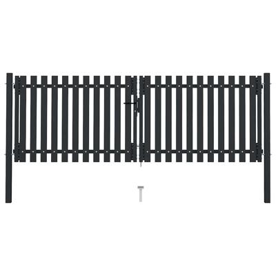 Dubbele poort met deur staal 300x75 cm antraciet