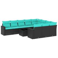 11-delige Loungeset met kussens poly rattan zwart - thumbnail