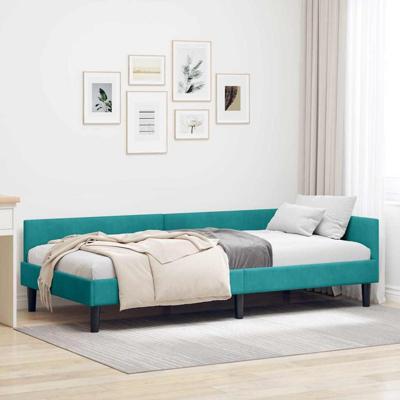 Hoekbedframe Turquoise 80 x 200 cm Velvet en Engineered hout Hoekbedframe Turquoise 80 x 200 cm Velvet en Engineered hout