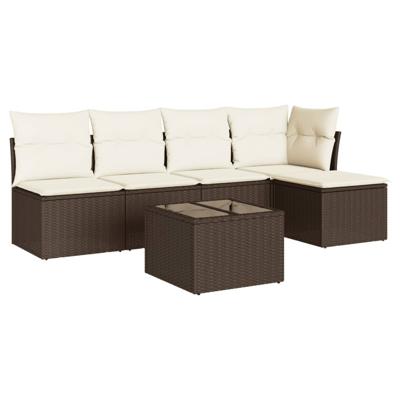 6-delige Loungeset met kussens poly rattan bruin - thumbnail