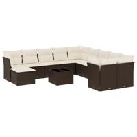 11-delige Loungeset met kussens poly rattan bruin - thumbnail