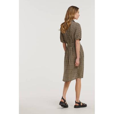 FREEQUENT blousejurk FQZIA-DR met all over print en ceintuur beige/zwart