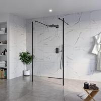 Fortifura Galeria Vrijstaande Inloopdouche - 110x200cm - Helder - antikalk - 8mm veiligheidsglas - 2 zijwanden 40cm - wandsteunen en hoekprofielen - Zwart mat SW927767 2x/SW915250/SW797911 2x/SW358025 2x - thumbnail