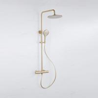 Fortifura Calvi Regendoucheset - thermostatisch - 25cm hoofddouche - gladde slang - ronde handdouche - Geborsteld Messing PVD (Goud) SW1159501 SW799449 SW728176 - thumbnail