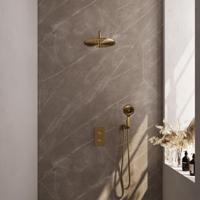 Brauer Gold Carving Thermostatische Regendoucheset Inbouw - Hoofddouche 30 cm - Gebogen Wandarm - 3 Weg - Handdouche 3 Standen - Doucheslang - Wandaansluitbocht - Geborsteld Goud - thumbnail