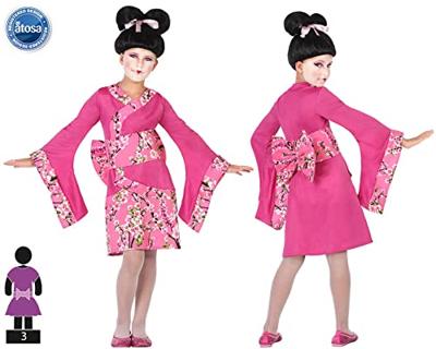 Kostuums voor Kinderen Geisha Fuchsiaroze (3 Pcs) - Maat: 5-6 Jaar - Maat: 5-6 Jaar