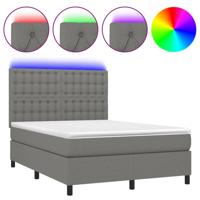 Boxspring met matras en LED stof donkergrijs 140x190 cm - thumbnail