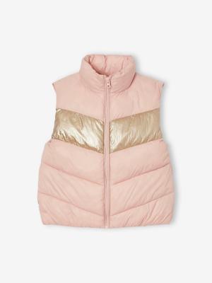 Mouwloze meisjebodywarmer in colorblock roze (poederkleur) Mouwloze meisjebodywarmer in colorblock roze (poederkleur)