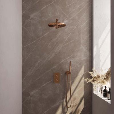 Koperen thermostatische inbouw regendouche set 26 - 3-weg omstelling (PVD koper geborsteld)
