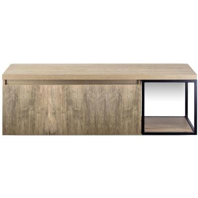 Frozen 3D Badmeubelset 140 cm - Greeplijst in Kleur - Zwart Frame - Wastafelbovenblad French Oak