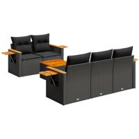 6-delige Loungeset met kussens poly rattan zwart - thumbnail