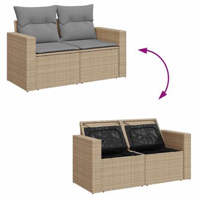 4-delige Loungeset met kussens poly rattan beige - thumbnail