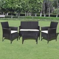 4-delige Loungeset met kussens poly rattan zwart - thumbnail