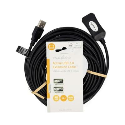Actieve USB-Kabel | USB 2.0 | USB-A Male | USB-A Female | 480 Mbps | 10.0 m | Rond | Vernikkeld | PV
