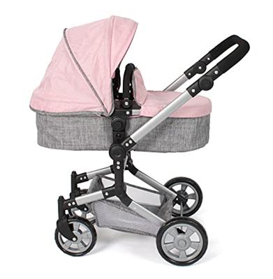 Combi-poppenwagen Linus Plus - Melange Grijs Roze