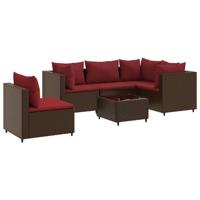 6-delige Loungeset met kussens poly rattan bruin - thumbnail